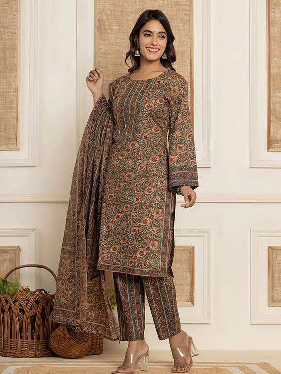 women printed long sleeve kurta pant with dupatta set - 22282113 -  Standard Image - 1