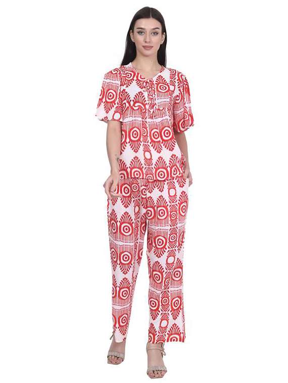 women printed short sleeve ethnic co-ord set