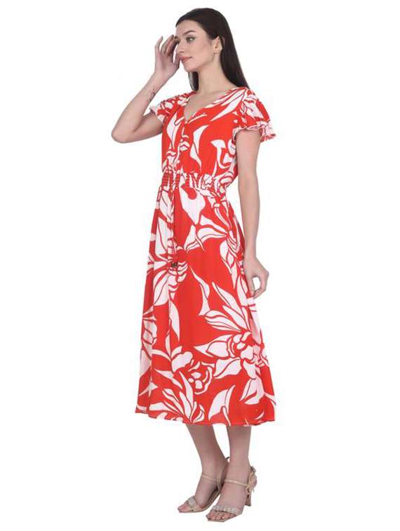 women printed flute sleeve a-line dress - 22282137 -  Standard Image - 1
