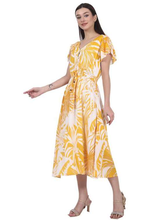 women printed flute sleeve a-line dress - 22282139 -  Standard Image - 1