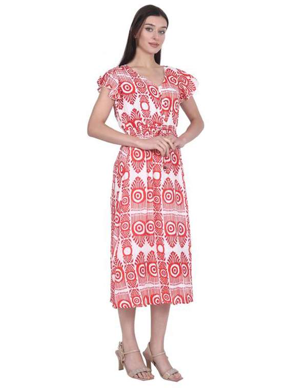 women printed flute sleeve a-line dress - 22282140 -  Standard Image - 1