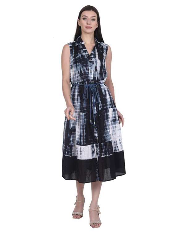 women printed sleeveless tiered dress