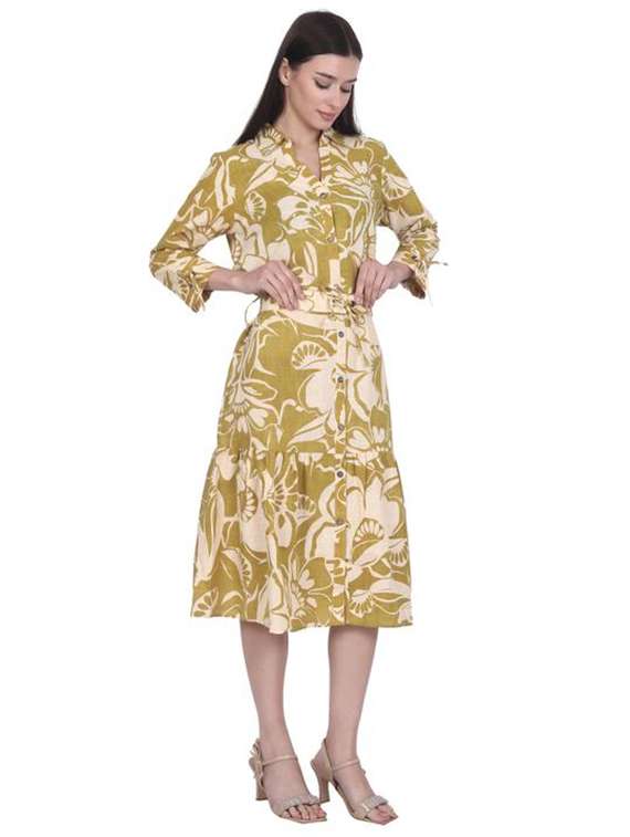 women printed three quarter sleeve tiered dress - 22282142 -  Standard Image - 1