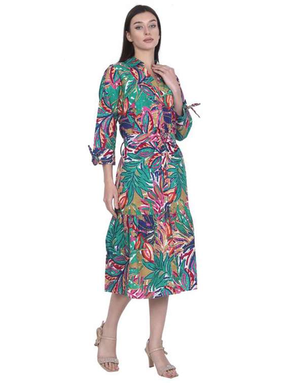 women printed three quarter sleeve tiered dress - 22282143 -  Standard Image - 1