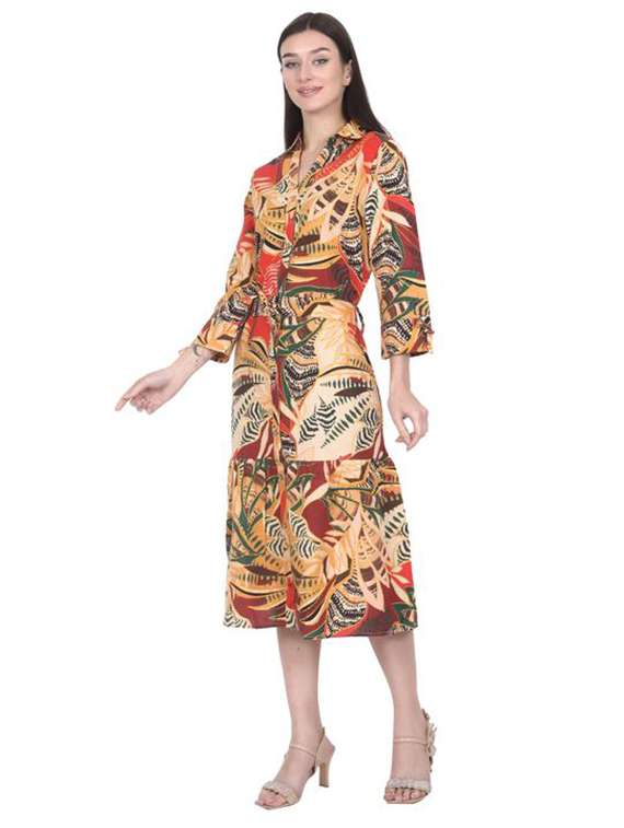 women printed three quarter sleeve tiered dress - 22282144 -  Standard Image - 1