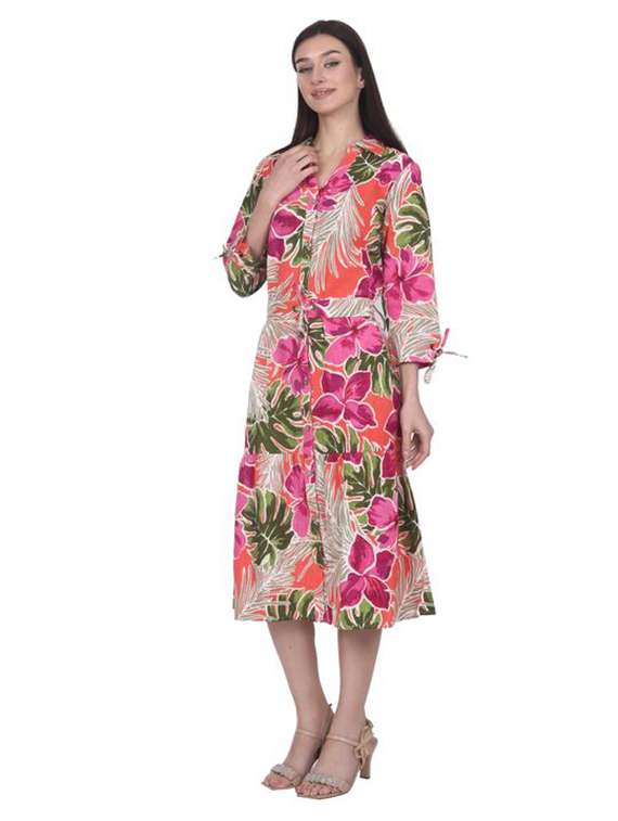 women printed three quarter sleeve tiered dress - 22282145 -  Standard Image - 1