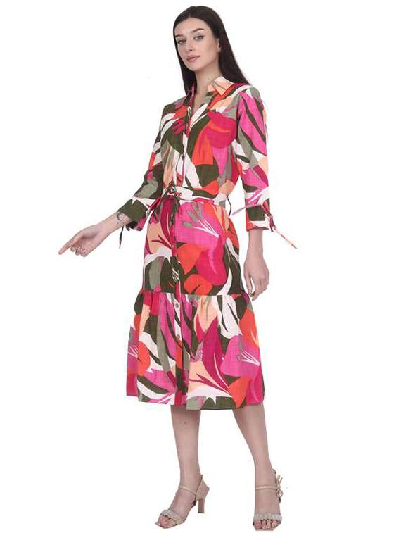 women printed three quarter sleeve tiered dress - 22282146 -  Standard Image - 1