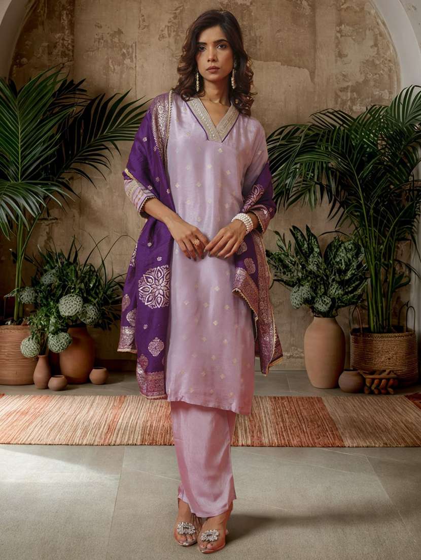 women self design three quarter sleeve kurta pant with dupatta set