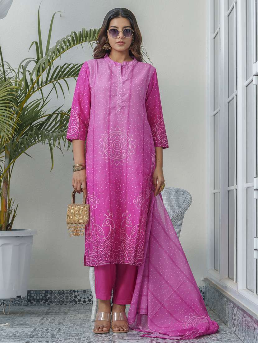 women printed three quarter sleeve kurta pant with dupatta set - 22282151 -  Standard Image - 1
