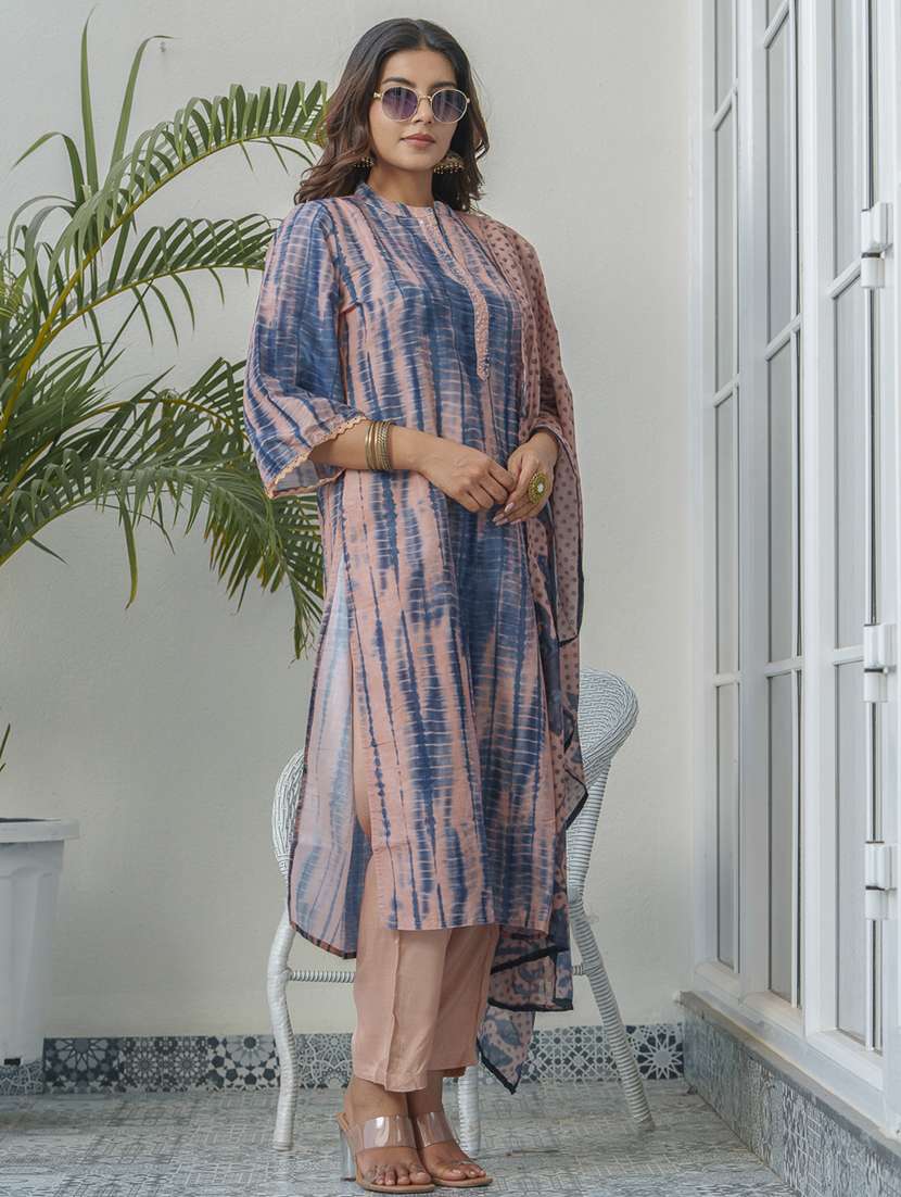 women shibori three quarter sleeve kurta pant with dupatta set - 22282153 -  Standard Image - 1