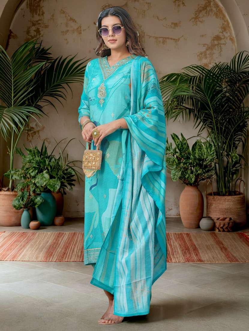 women printed three quarter sleeve kurta pant with dupatta set - 22282154 -  Standard Image - 4