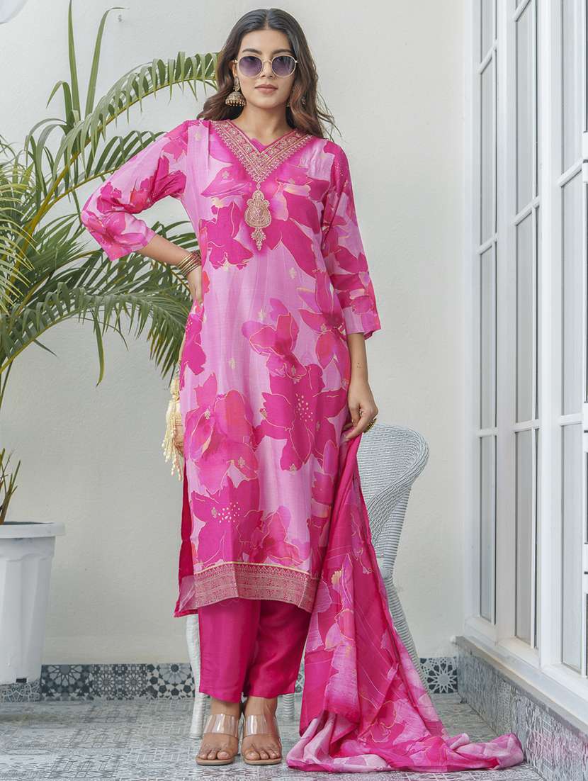 women printed three quarter sleeve kurta pant with dupatta set - 22282155 -  Standard Image - 1