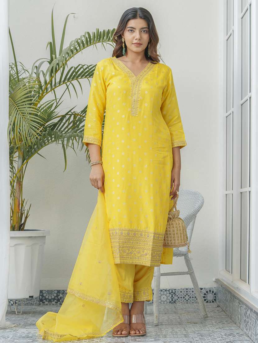 women self design three quarter sleeve kurta pant with dupatta set - 22282156 -  Standard Image - 1