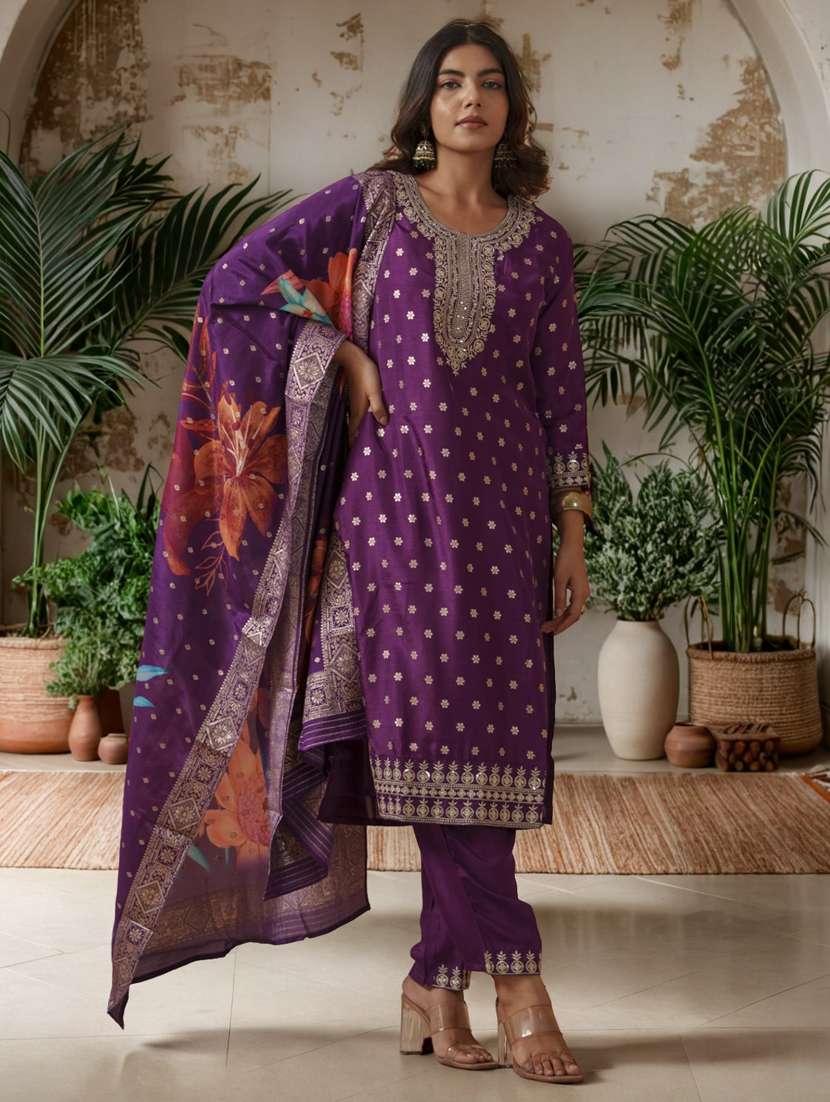 women self design three quarter sleeve kurta salwar with dupatta set - 22282160 -  Standard Image - 1