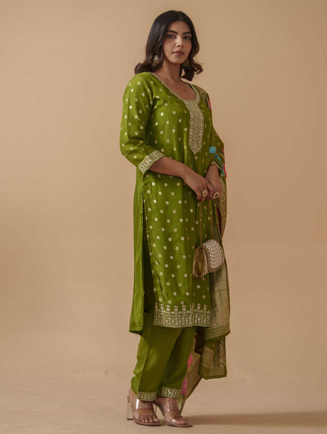 women self design three quarter sleeve kurta salwar with dupatta set - 22282161 -  Standard Image - 1