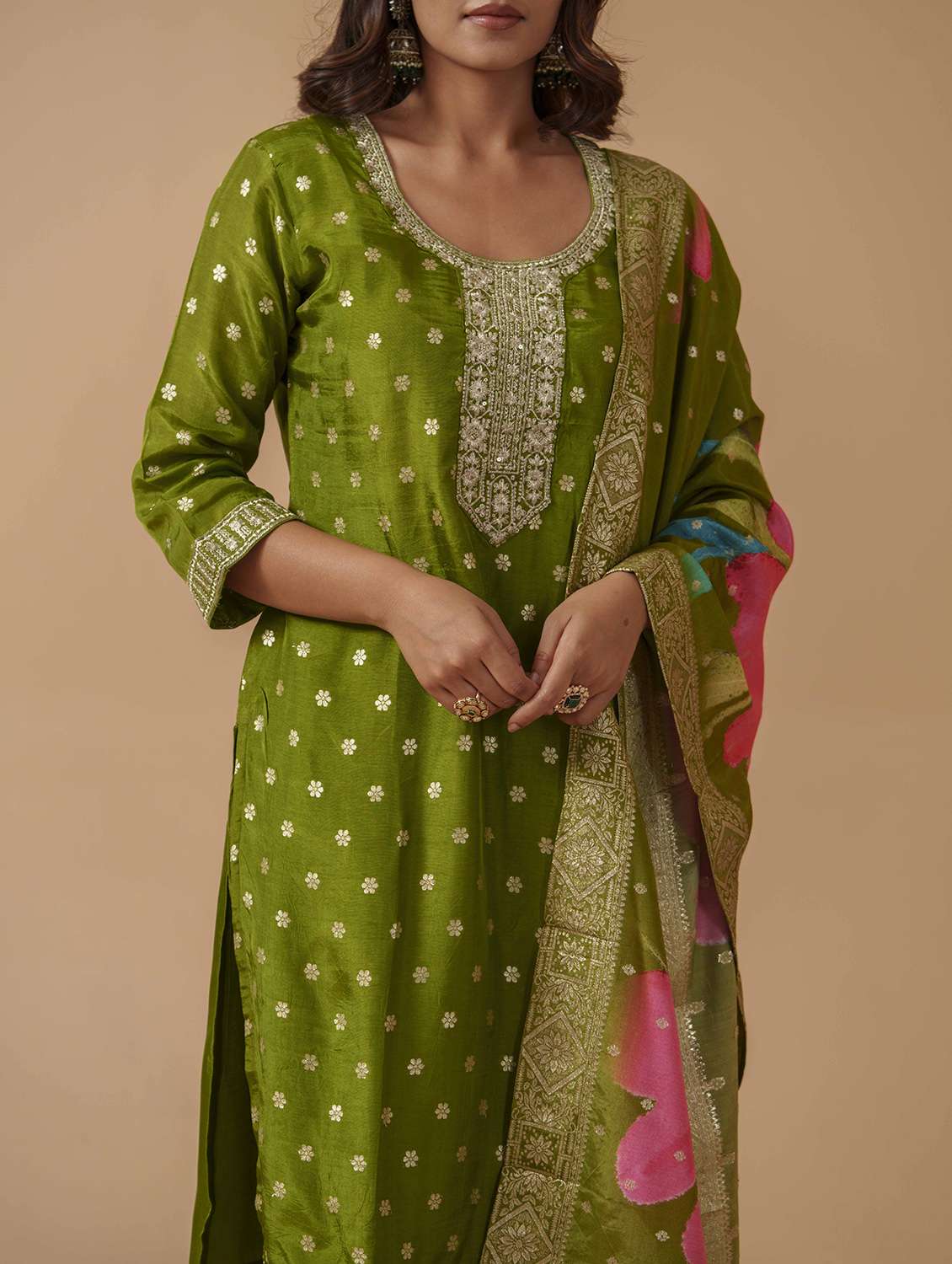 women self design three quarter sleeve kurta salwar with dupatta set - 22282161 -  Standard Image - 4