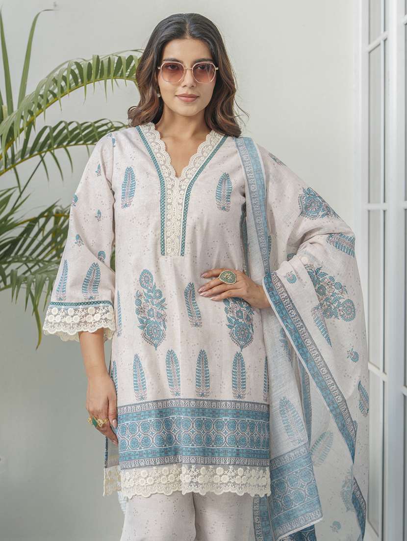 women printed three quarter sleeve kurta pant with dupatta set - 22282172 -  Standard Image - 1