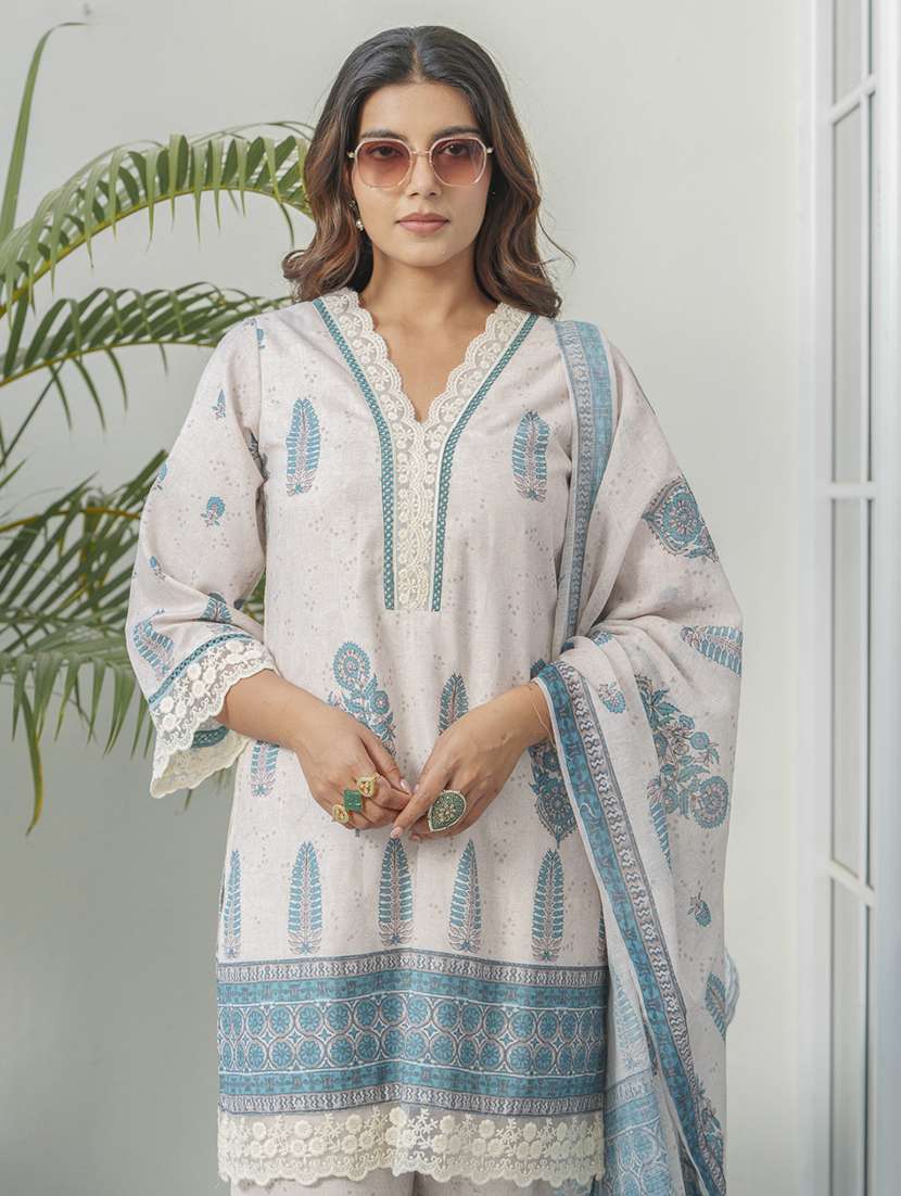 women printed three quarter sleeve kurta pant with dupatta set - 22282172 -  Standard Image - 4