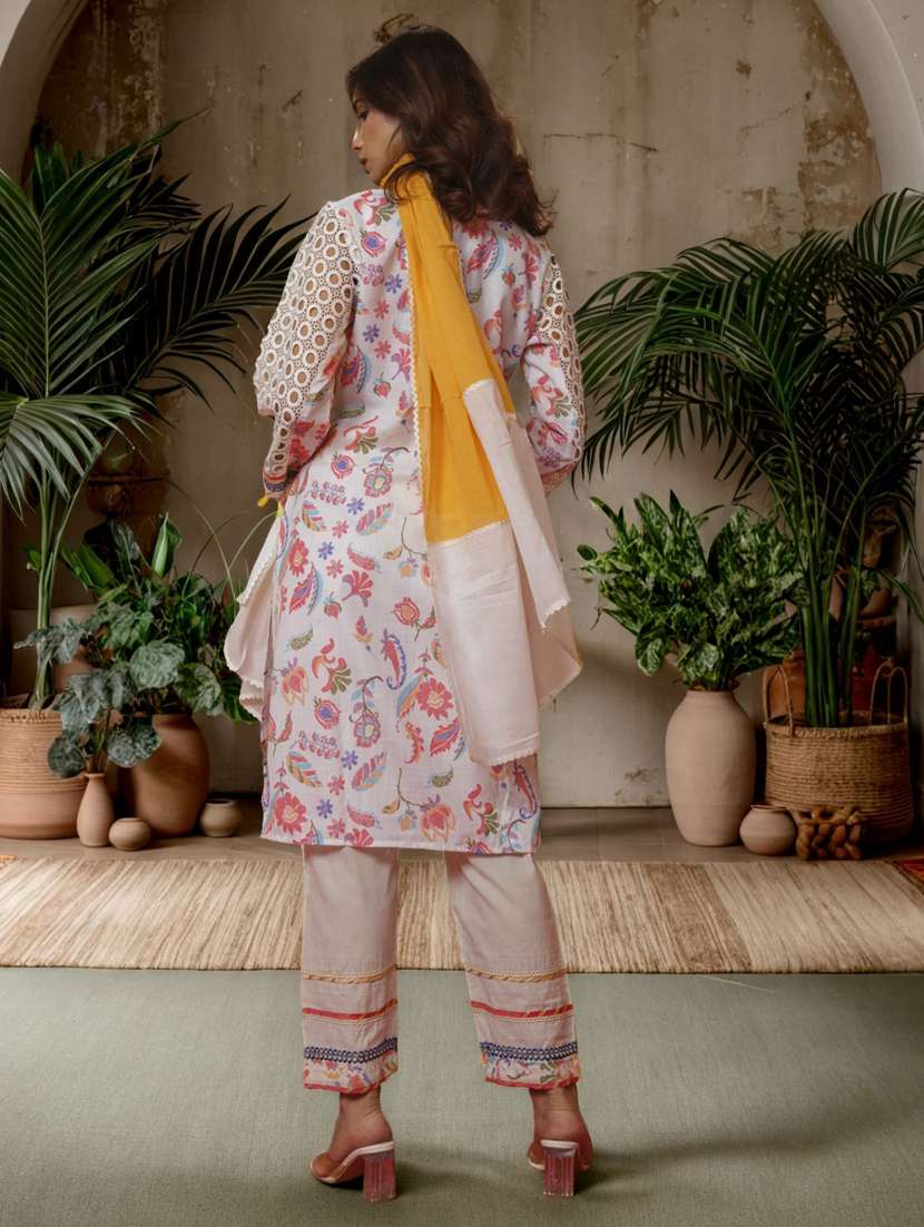 women floral three quarter sleeve kurta pant with dupatta set - 22282175 -  Standard Image - 4