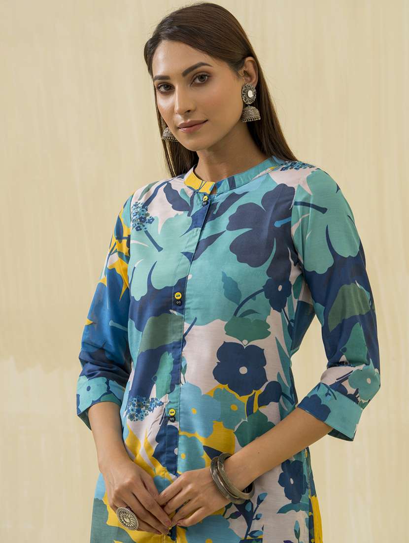 women printed three quarter sleeve kurta pant set - 22282178 -  Standard Image - 4
