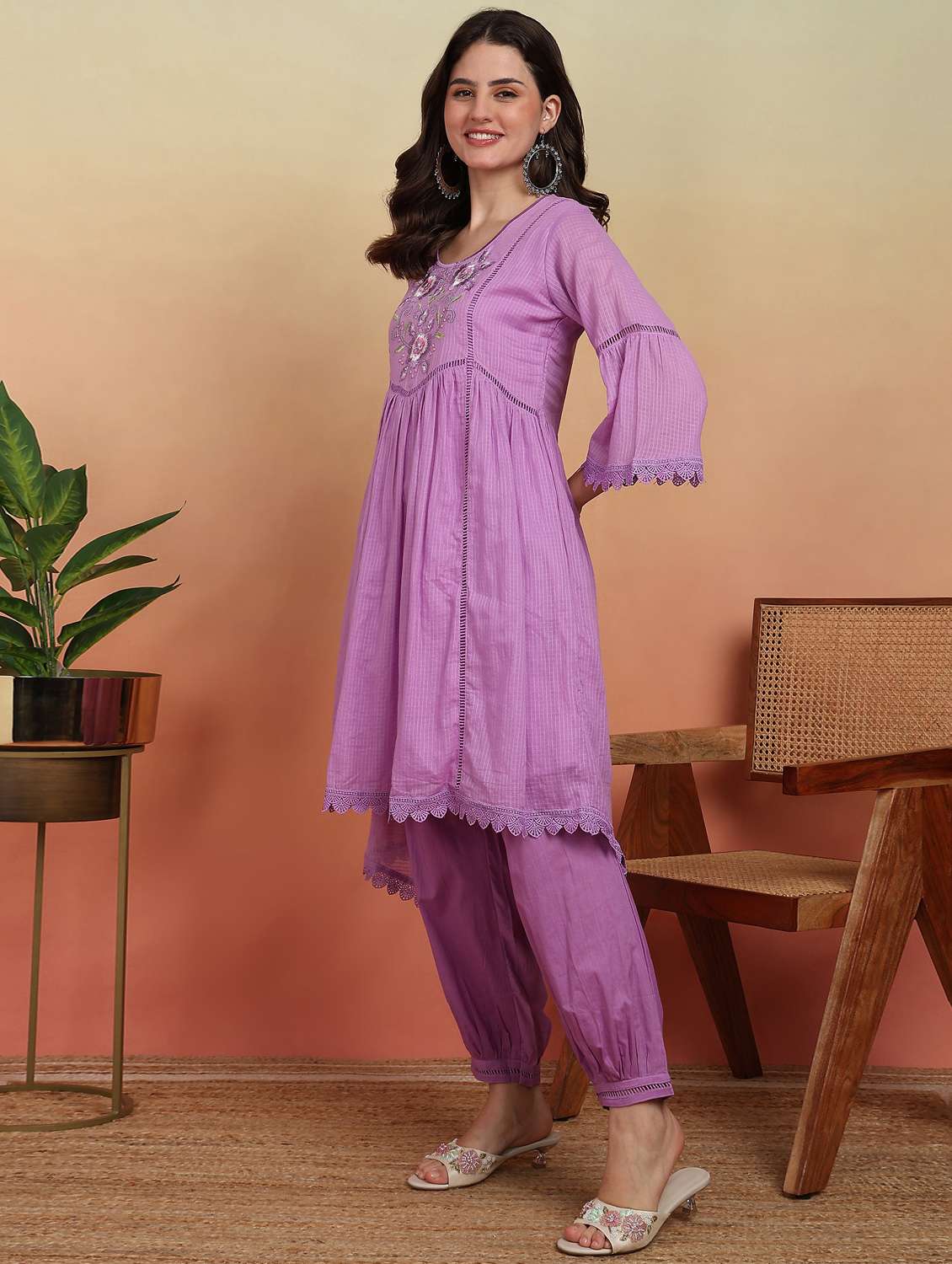 women self design three quarter sleeve kurta salwar set - 22282183 -  Standard Image - 1