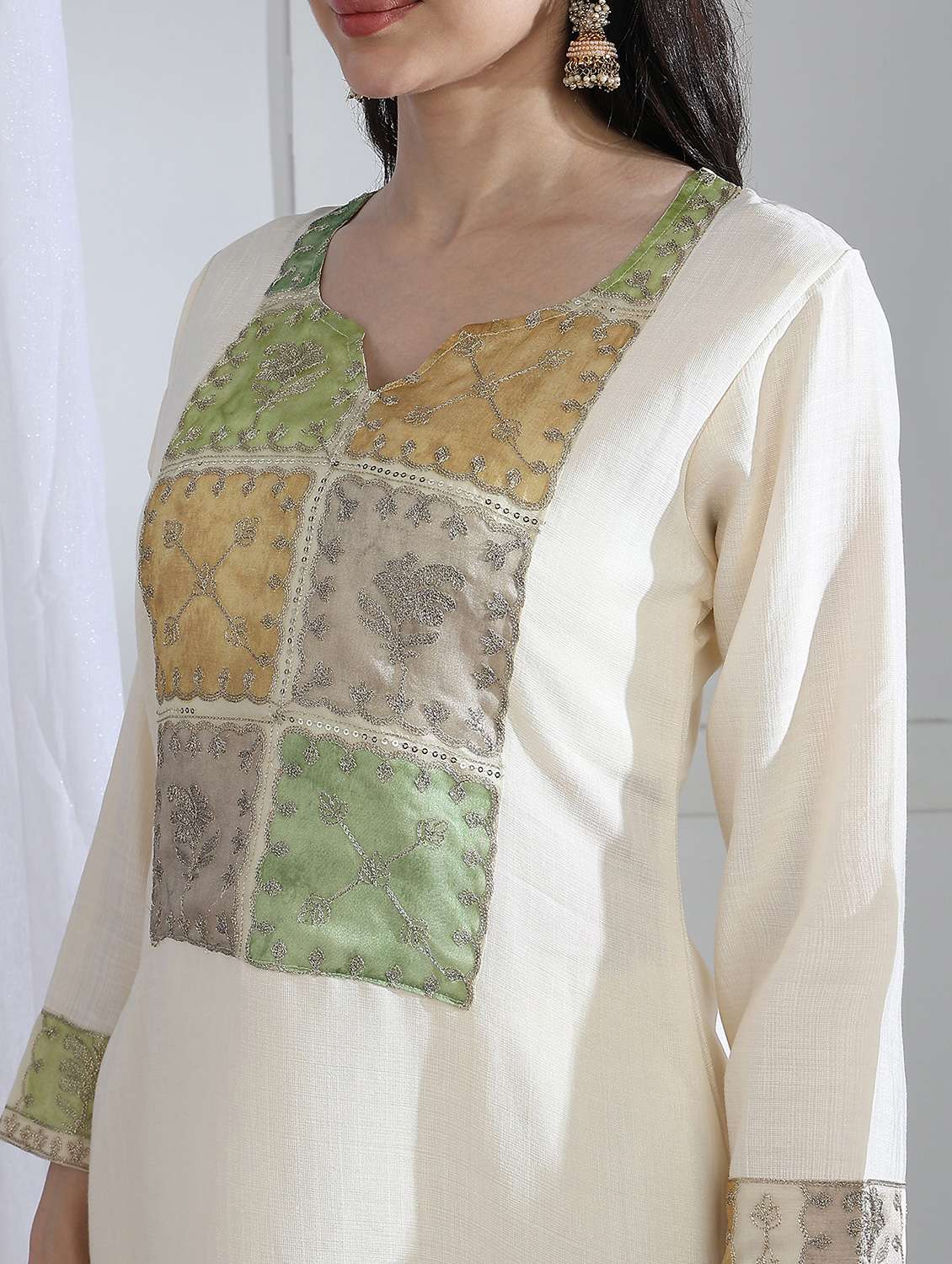 women solid with work long sleeve kurta pant set - 22282185 -  Standard Image - 4