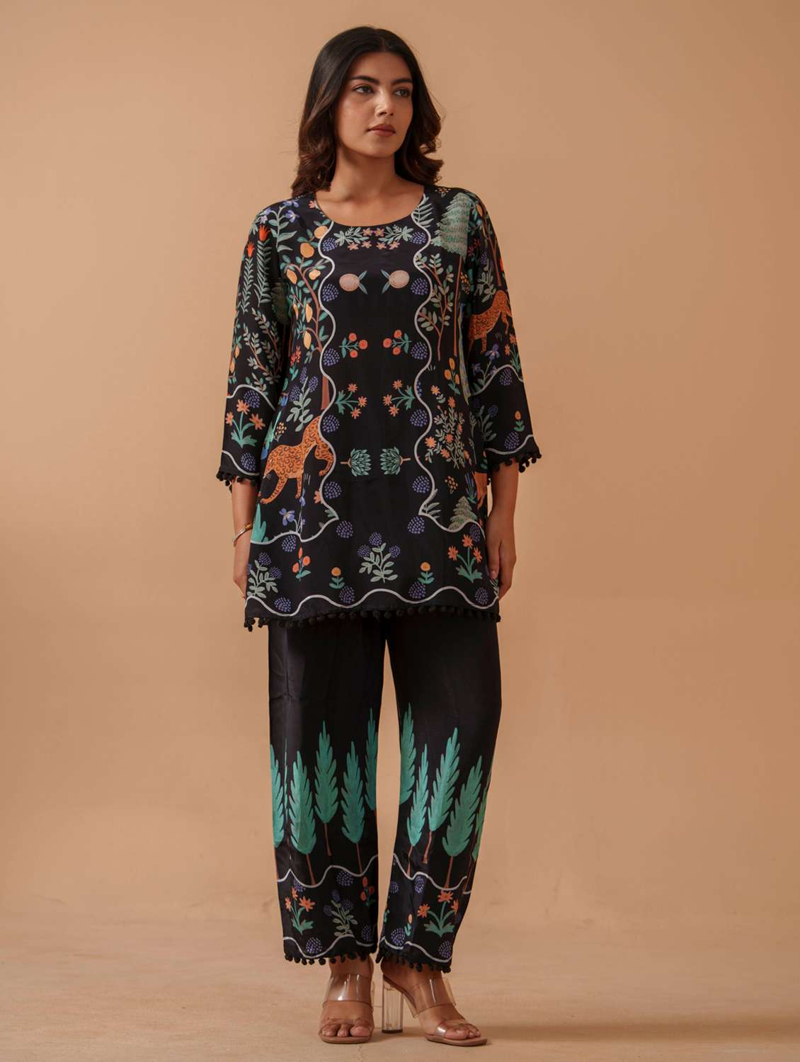 women printed three quarter sleeve ethnic co-ord set - 22282192 -  Standard Image - 1