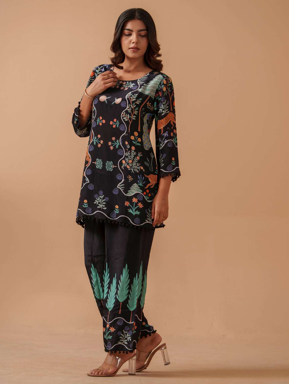 women printed three quarter sleeve ethnic co-ord set - 22282192 -  Standard Image - 4
