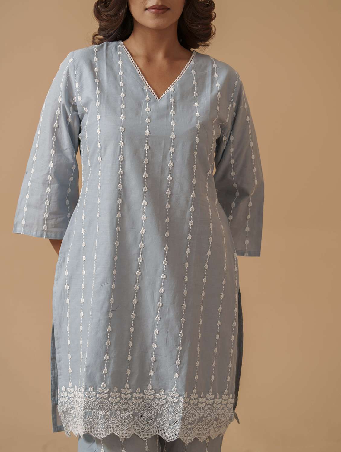 women solid with work three quarter sleeve ethnic co-ord set - 22282194 -  Standard Image - 4