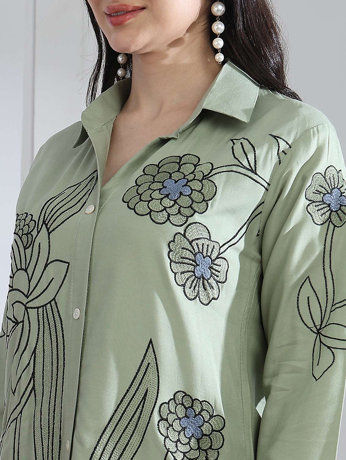 women solid with work long sleeve ethnic co-ord set - 22282199 -  Standard Image - 4
