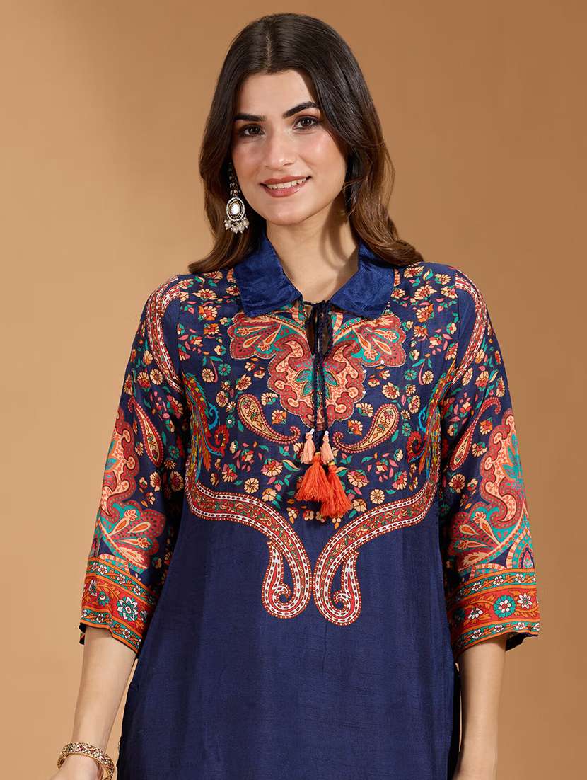 women printed three quarter sleeve kurta pant set  - 22282202 -  Standard Image - 4