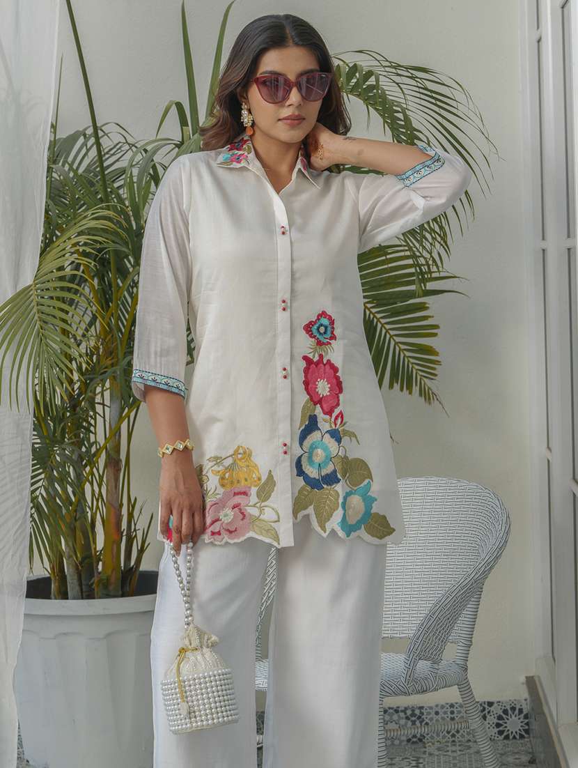 women solid with work three quarter sleeve ethnic co-ord set - 22282204 -  Standard Image - 1