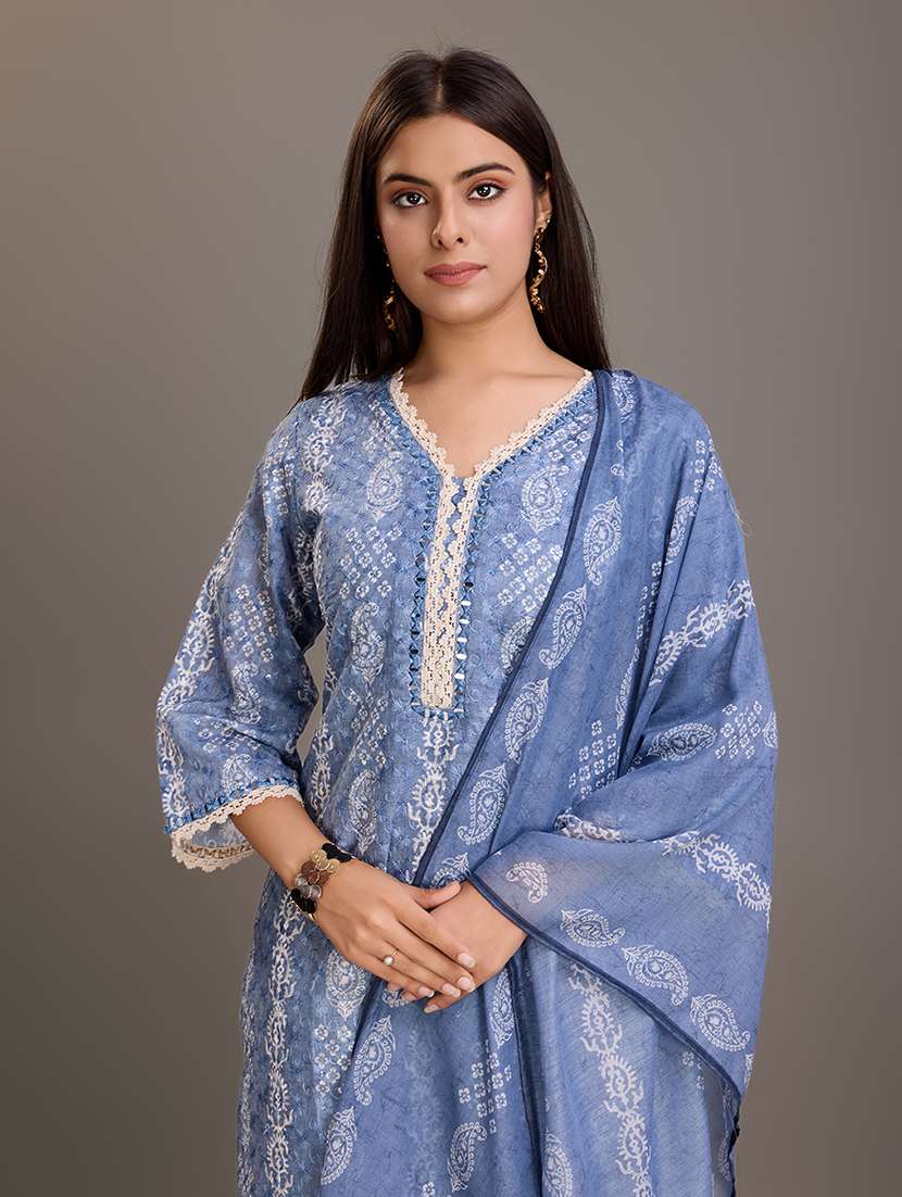 women printed three quarter sleeve kurta pant with dupatta set - 22282212 -  Standard Image - 1