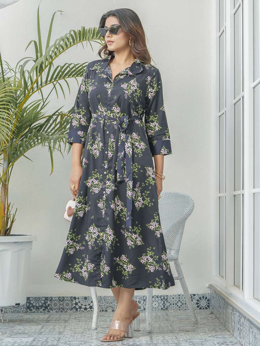 women floral print collared fit & flare dress - 22282214 -  Standard Image - 1