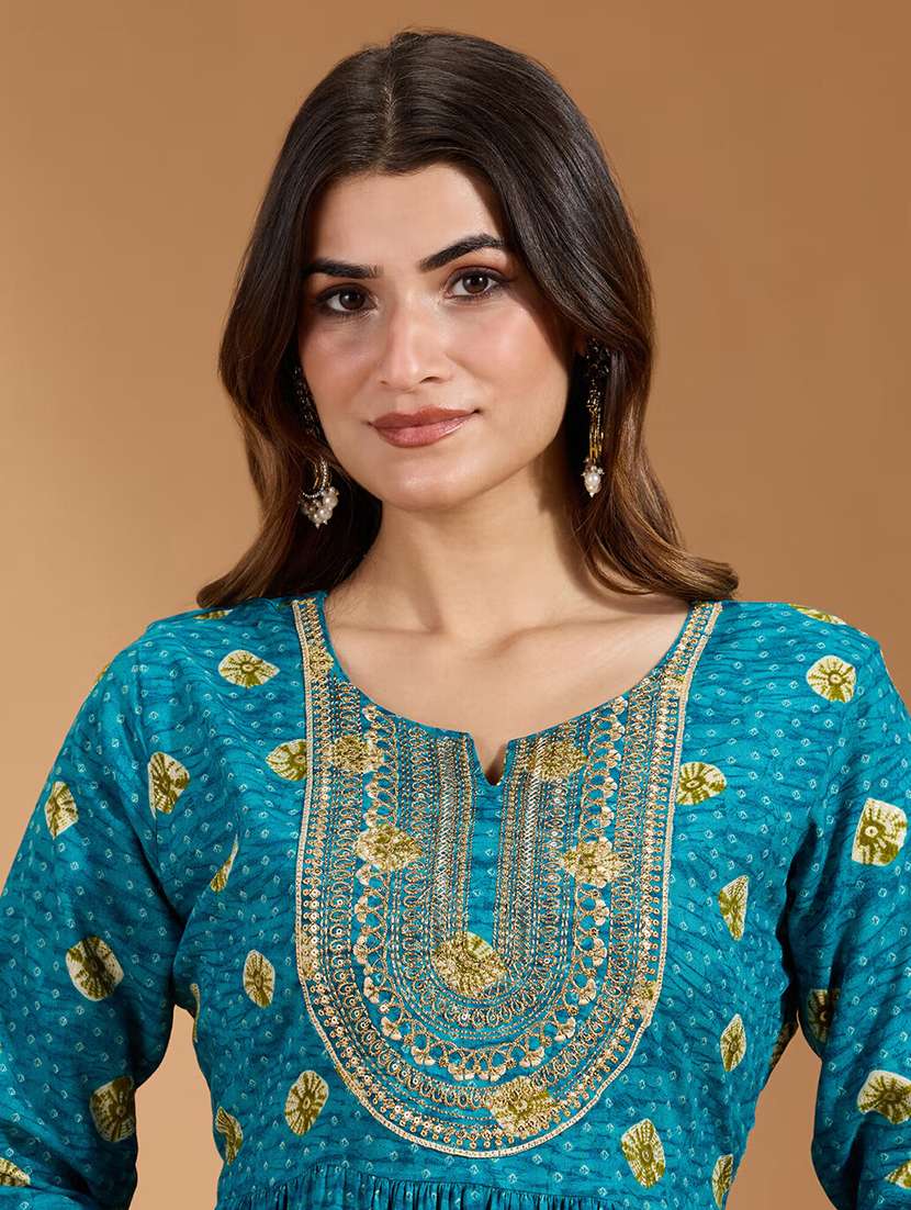 women printed three quarter sleeve a-line ethnic dress - 22282216 -  Standard Image - 1