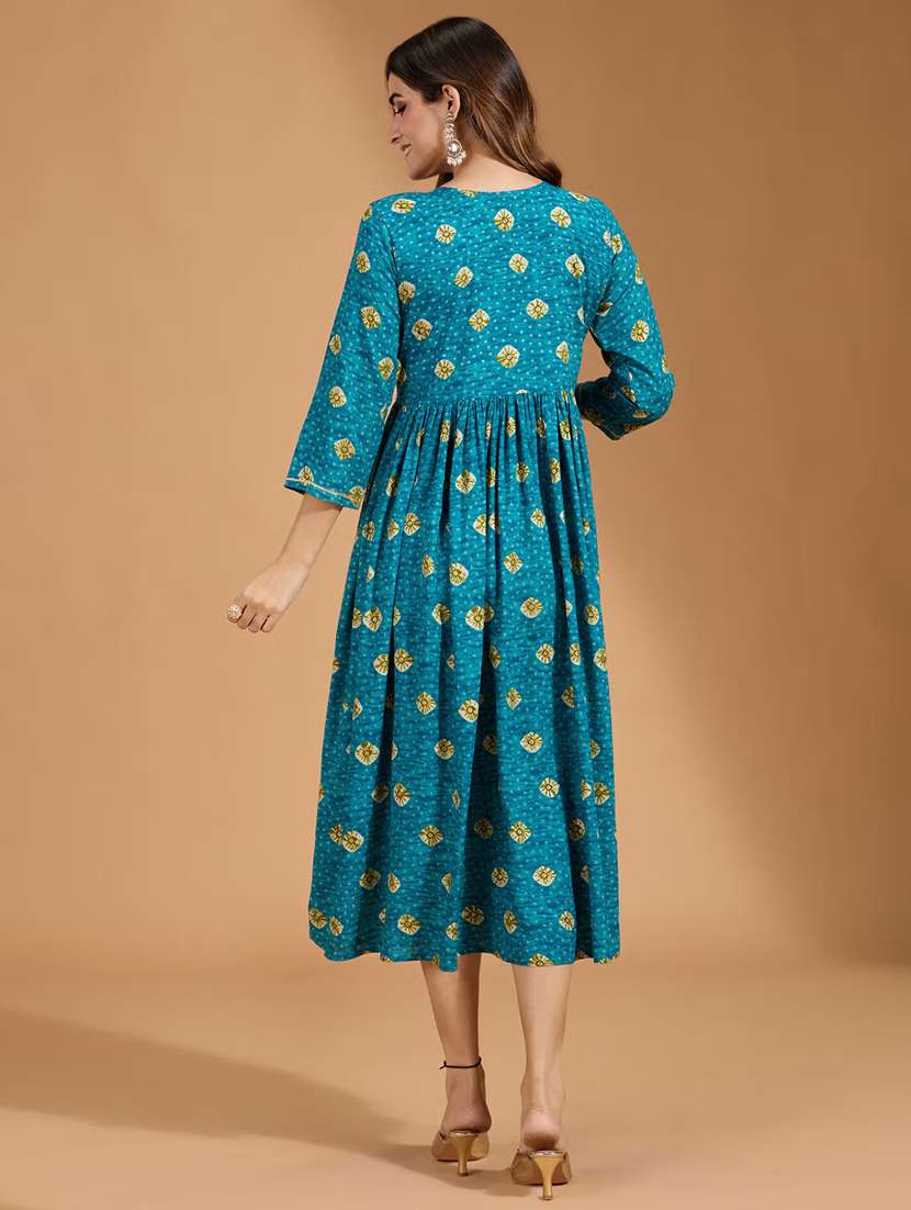women printed three quarter sleeve a-line ethnic dress - 22282216 -  Standard Image - 4