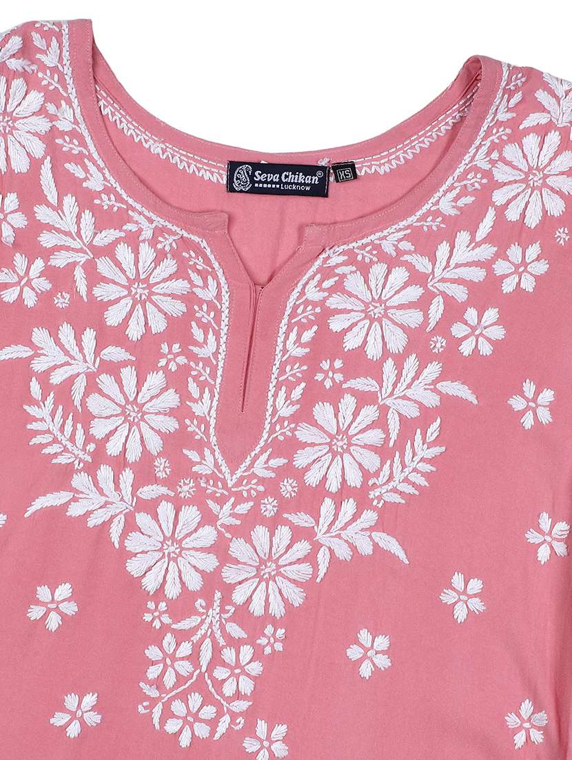 women solid with work three quarter sleeve straight kurti - 22282298 -  Standard Image - 4