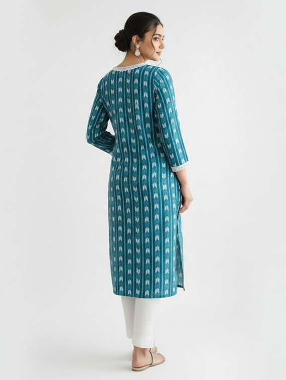 women printed three quarter sleeve straight kurta - 22282324 -  Standard Image - 1