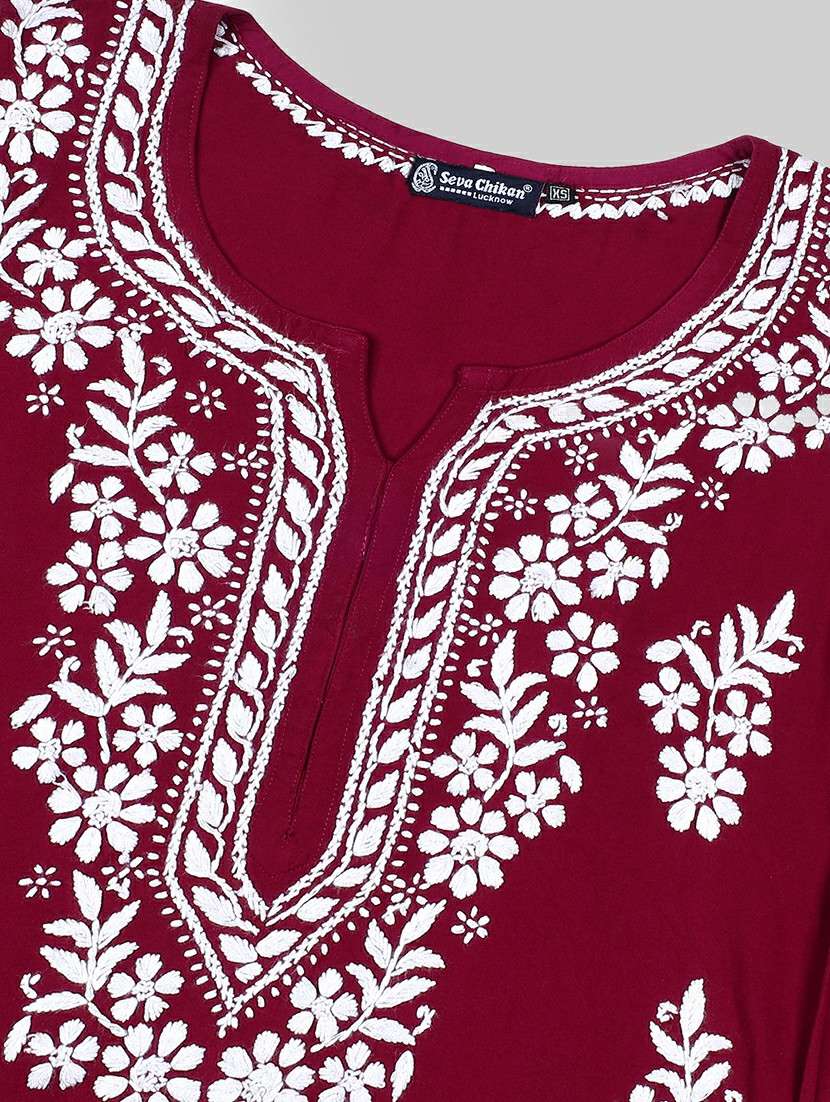 women solid with work three quarter sleeve straight kurta - 22282341 -  Standard Image - 4