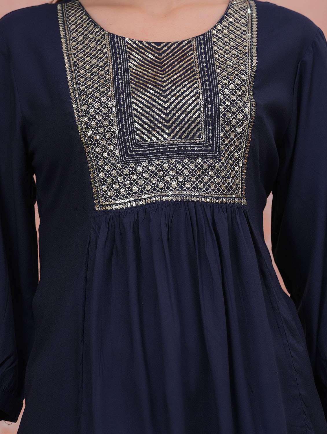 women solid with work three quarter sleeve a-line tunic - 22282372 -  Standard Image - 4