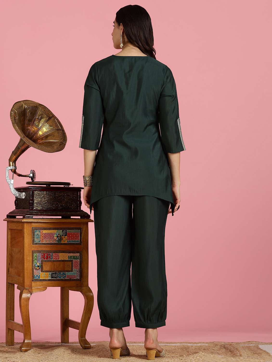 women solid with work three quarter sleeve ethnic co-ord set - 22282394 -  Standard Image - 4