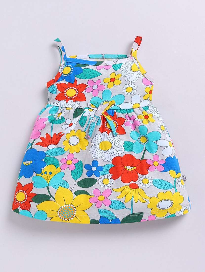 multi colored cotton blend fit & flare dressgirls printed shoulder strap fit and flared dress - 22282547 -  Standard Image - 1