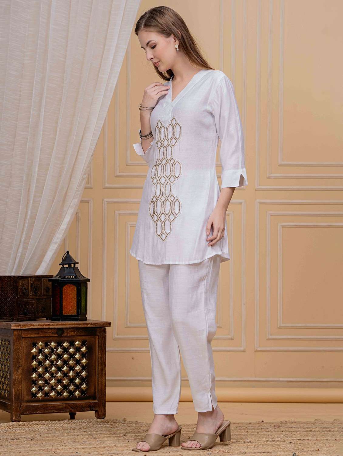 women three quarter sleeve ethnic co-ord set - 22282985 -  Standard Image - 1