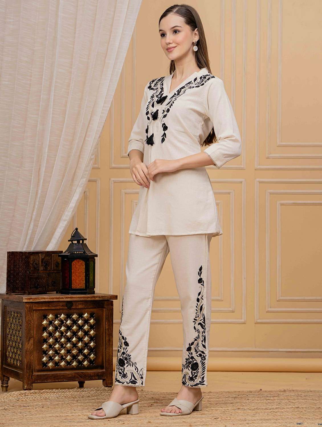 women embroidered three quarter sleeve co-ord set - 22282986 -  Standard Image - 1