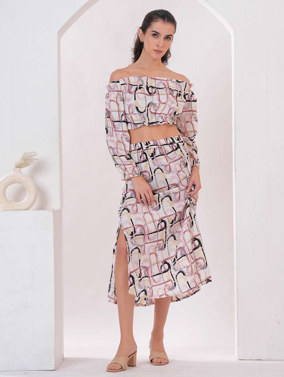 women printed top and skirt co-ord set