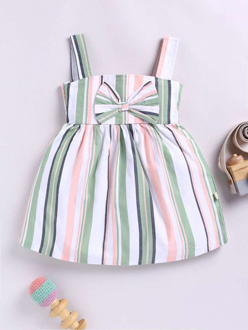 girls striped shoulder strap flared dress - 22283155 -  Standard Image - 1