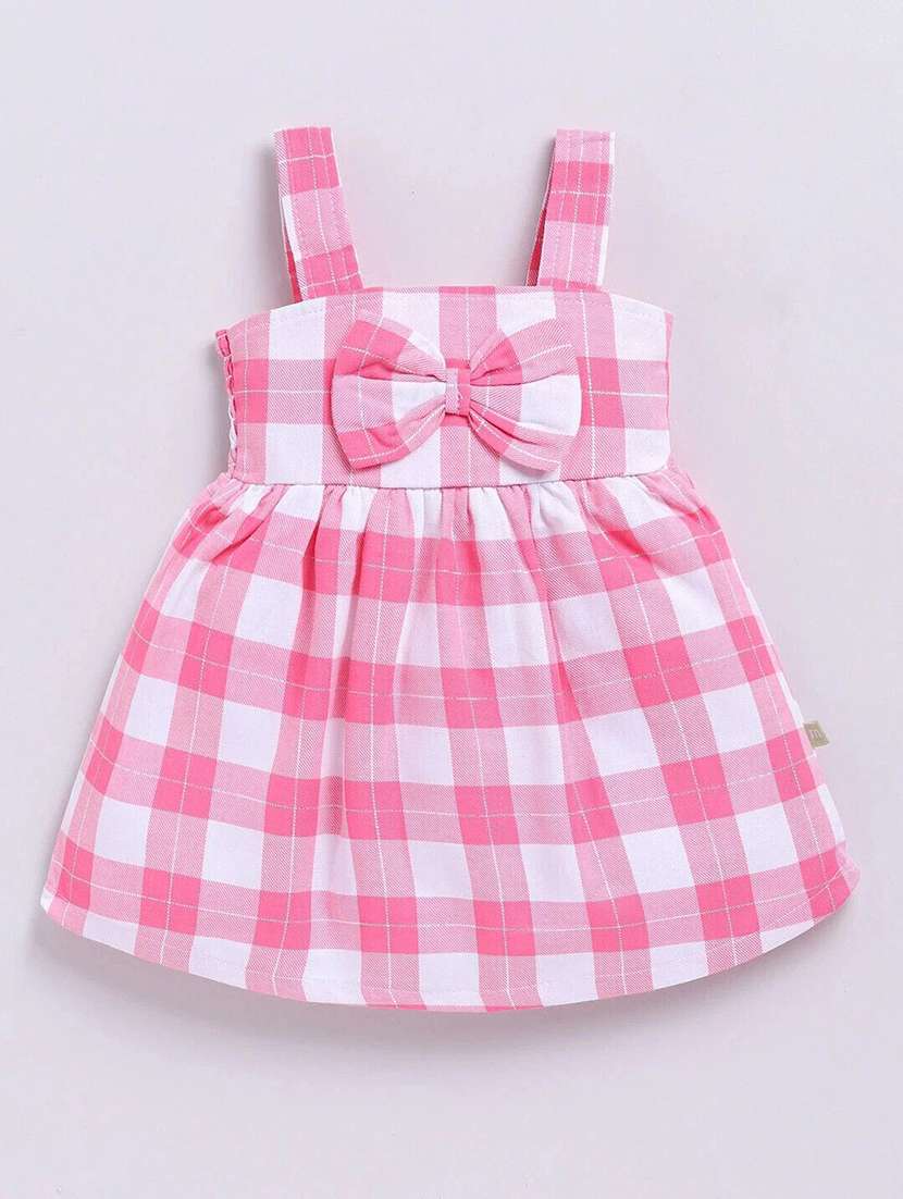 girls checkered shoulder strap flared dress - 22283163 -  Standard Image - 1