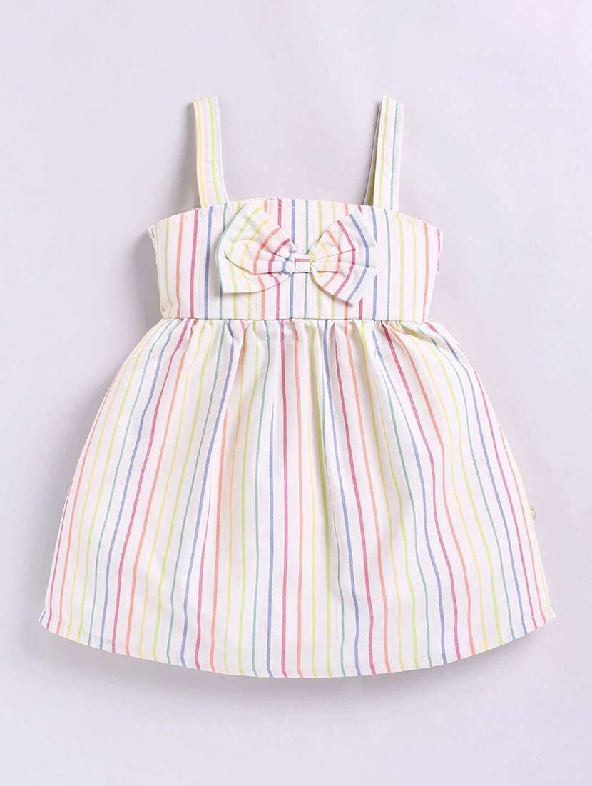 girls striped shoulder strap fit & flare dress - 22283168 -  Standard Image - 1