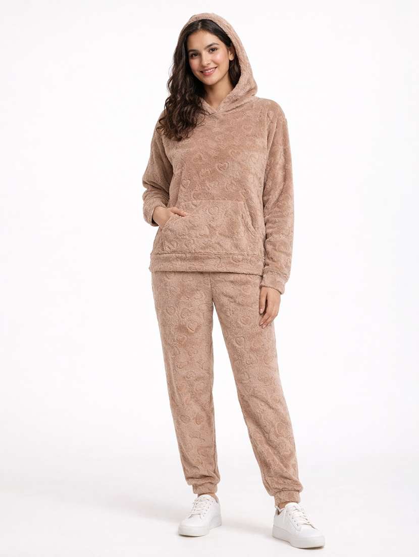 women solid long sleeve nightwear pyjama set - 22283324 -  Standard Image - 1
