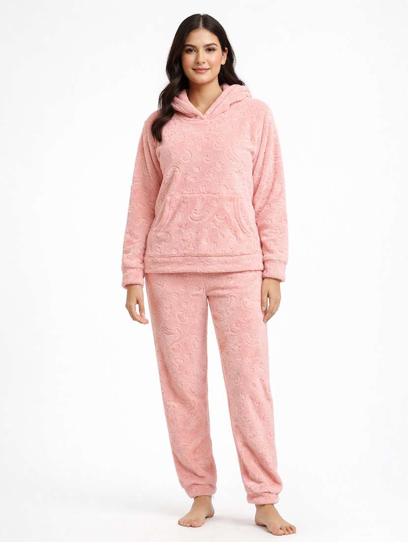 women solid long sleeve nightwear pyjama set - 22283328 -  Standard Image - 1